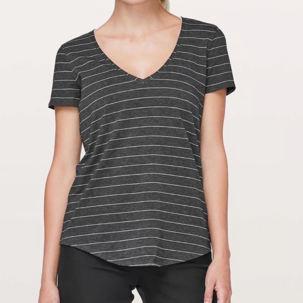 Lululemon Grey Stripe Love Tee V Neck 6